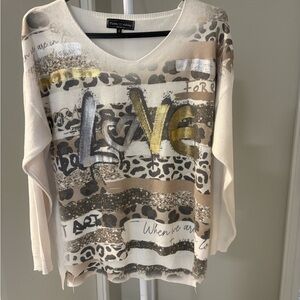 Pierre Cardin Women's Cream and Gold Graphic Long Sleeve Top